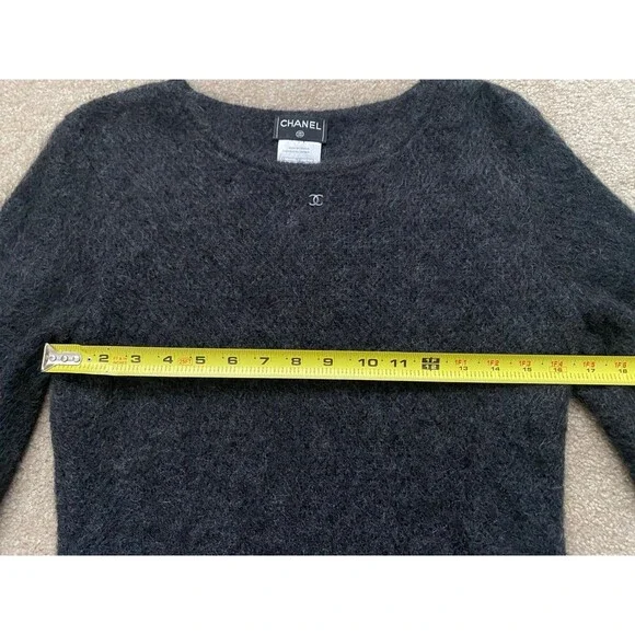 CHANEL Vintage 98A Tweed Mohair Dark Gray Sweater 1998 AUTHENTIC Size 40